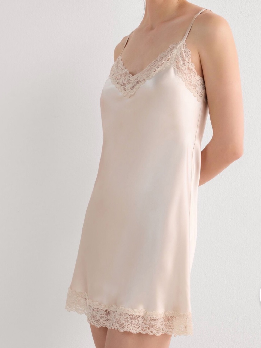 intimissimi Silk Slip with Lace Insert Detail Chemise Ivory Beige S/M - Picture 8 of 11